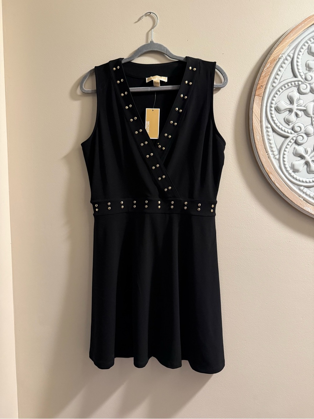 Michael Kors Black Sleeveless Stud-Trim Wrap Mini Dress